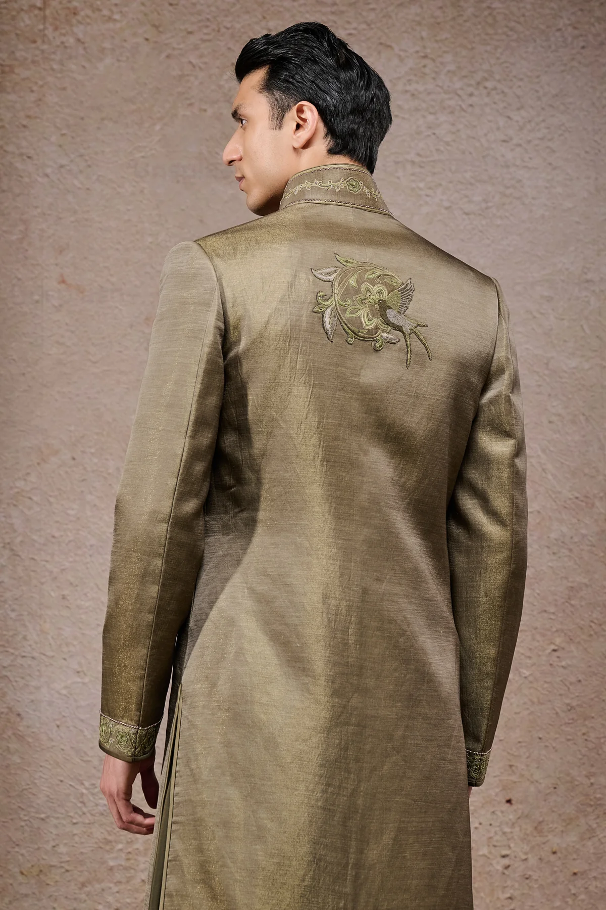 Zardozi Embroidered Open Neck Sherwani Set - Image 5